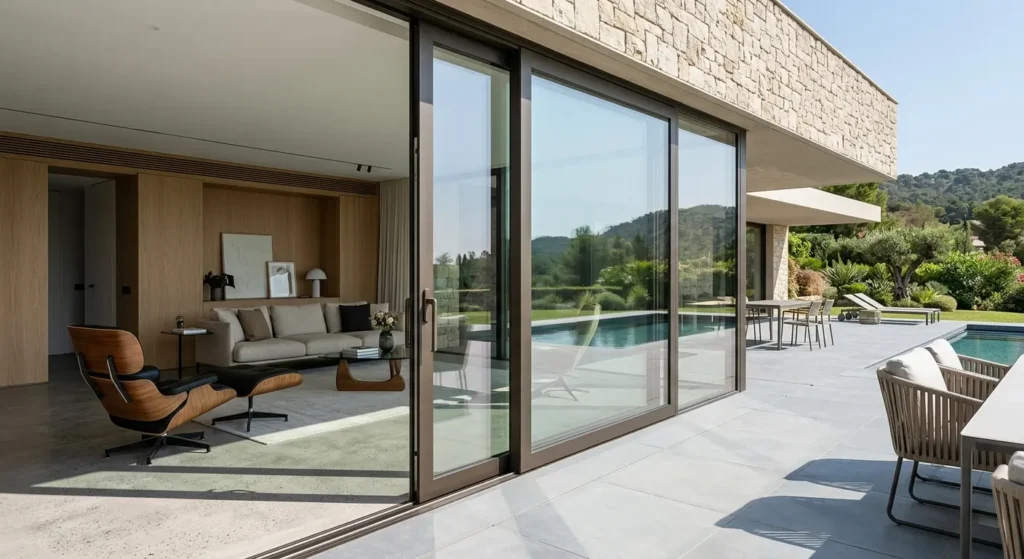 Modern sliding door system with enhanced security features for residential protection